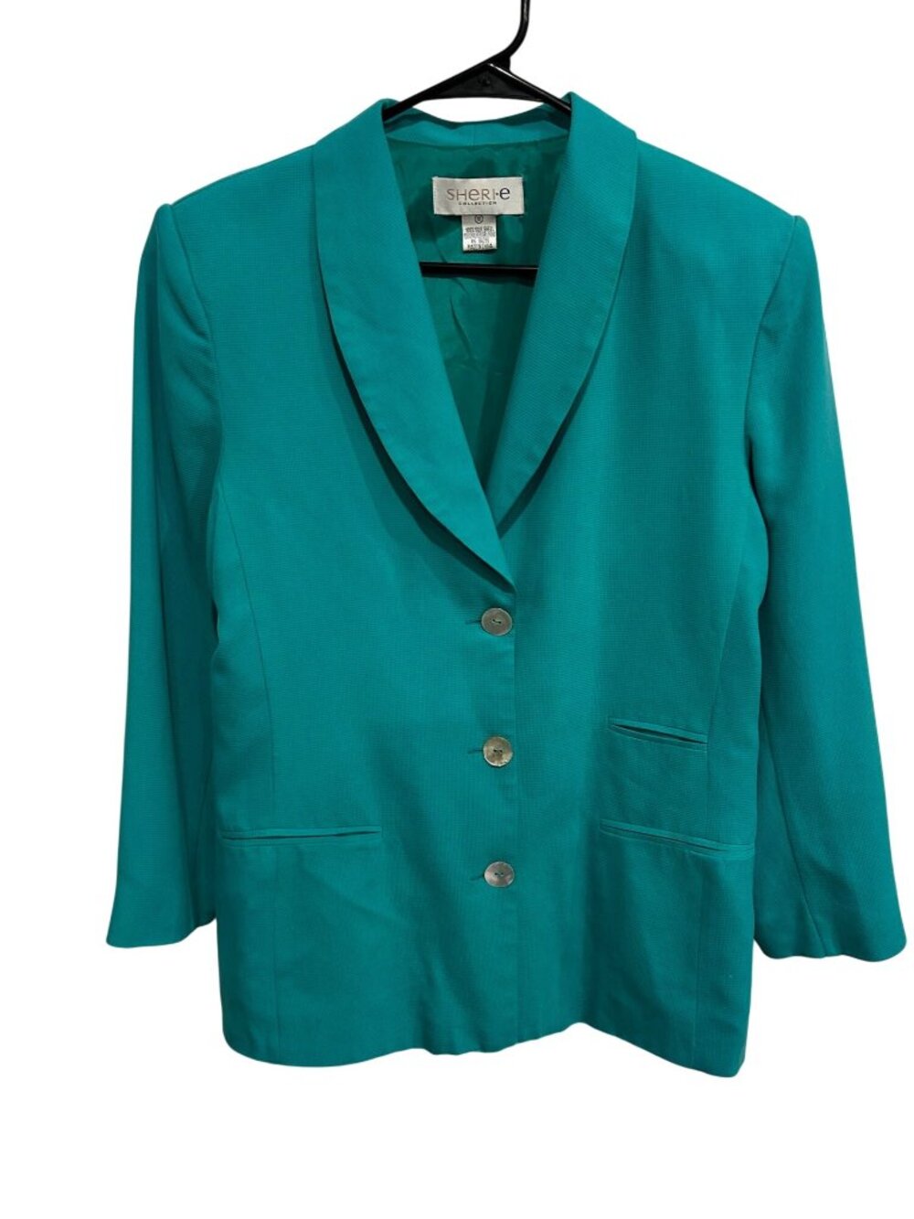 Sheri E Collection Teal 100% Silk 3-Button Blazer Size 10 Statement Style Retro